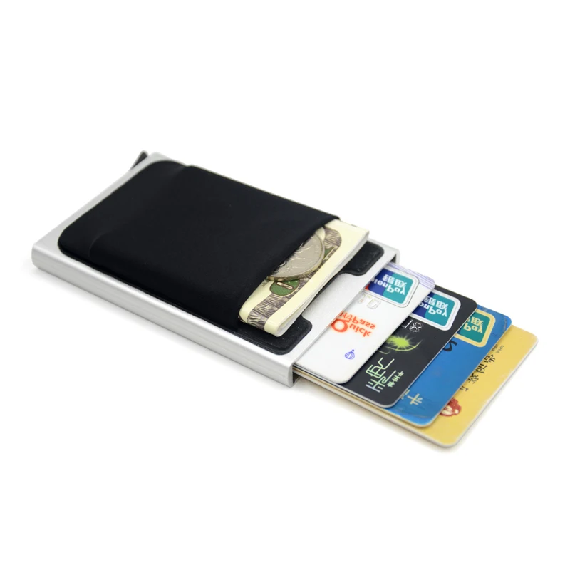 Hot Credit Card Holder Case Aluminum Wallet With Elasticity Back Pocket RFID Thin Metal Wallet Business ID Card Holder