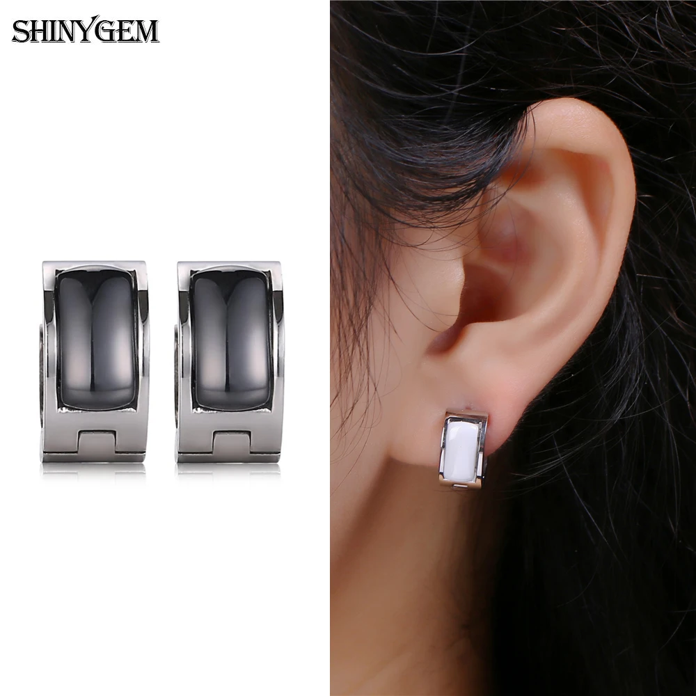 

Trend Korean Black White Pottery Classic Titanium Stainless Steel Ceramic Eardrop Fashion Temperament Earrings For Women Girl