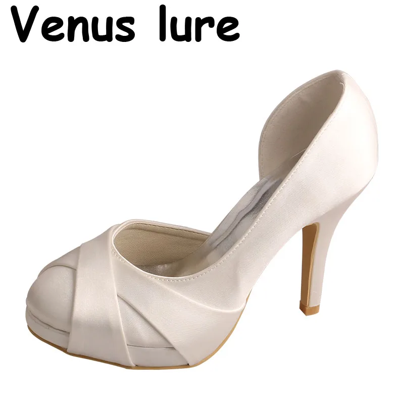 Venus lure D'orsay Black Satin Platform Heels Wedding Round Toe Size 8