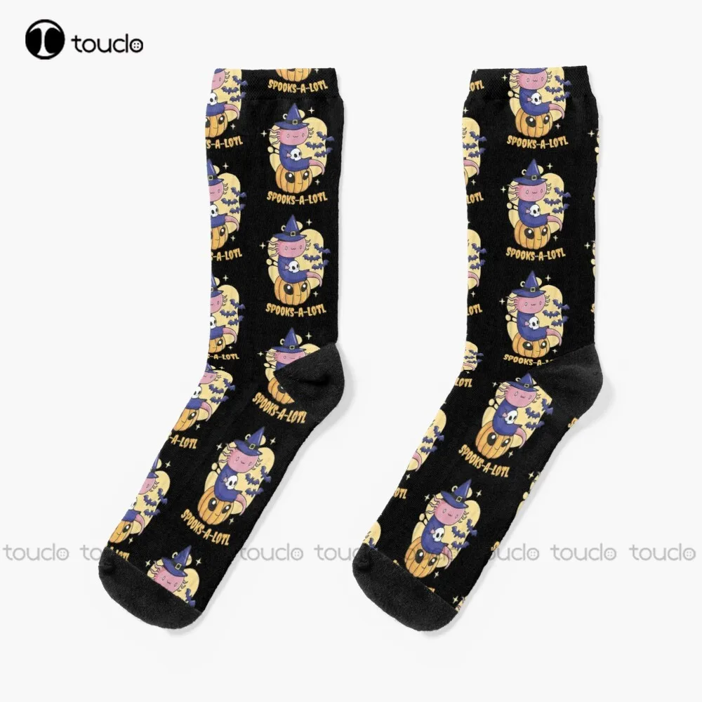 

Spooks A Lotl Cute Spooky Axolotl Funny Halloween Costume Socks Mens Soccer Socks Personalized Custom Unisex Adult Teen Socks