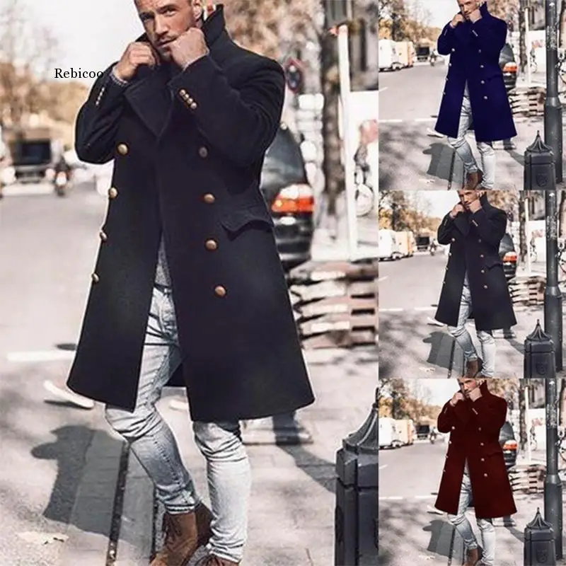 

Men's Woolen Coat Autumn New Long Sleeve Men's Woolen Coats Large Size Winter Slim Long Trench Fashion Wild Men's Jacket