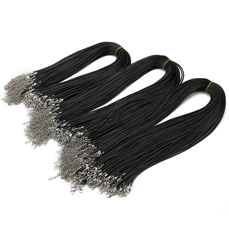 20pcs Dia 1.5mm 2mm Lobster Clasps Waxed Cord Necklace Lot Black Korean Waxed Rope Thread For Jewelry Making Length 45 50 60cm