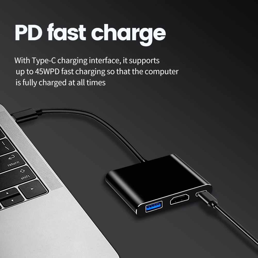 ZOMY Mini USB 3.0 HUB Type-C To HDMI+USB+PD USB Power Interface for Laptop Connected Tablet Computer 10Gbps USB HUB