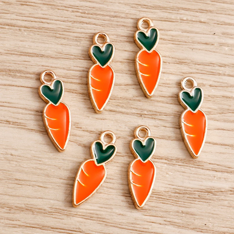 10pcs 5*16mm Love Heart Carrot Charms for Jewelry Findings Handmade Crafts Cute Enamel Charms Pendants DIY Necklaces Earrings