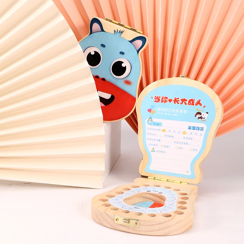 Scatola dei denti del bambino, scatola di ricordo dei denti del bambino della fata di legno, scatola di regalo di immagazzinaggio del supporto del dente della scatola del dente del bambino per i ragazzi delle ragazze