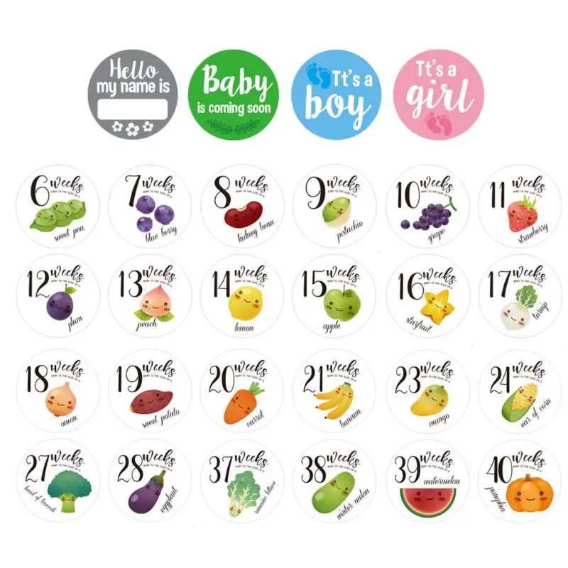 28 Pcs Pregnancy Weekly Belly Growth Stickers Maternity Week Sticker Pregnant Expecting Photo Prop