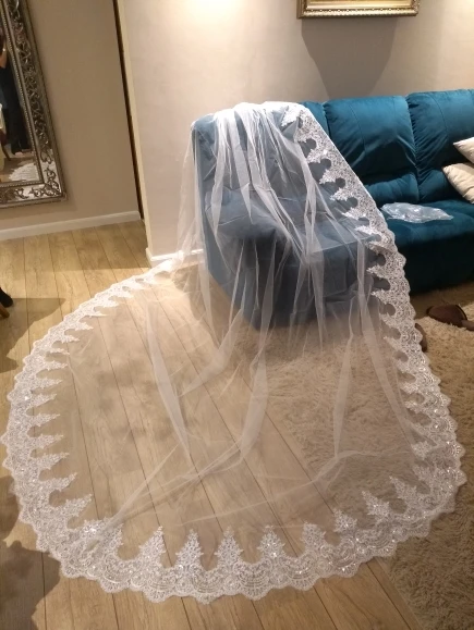 Glanz Pailletten Spitze Kathedrale Hochzeit Schleier mit Kamm 3 Meter Lange 1 Schicht Weiß Elfenbein Braut Schleier Hochzeit Zubehör