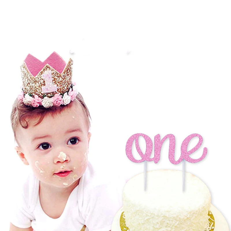 Happy 1st Birthday Hats Glitter Hat First Birthday Crown Boys and Girls One Year Old Party Hat Baby Kids Hair Accessory