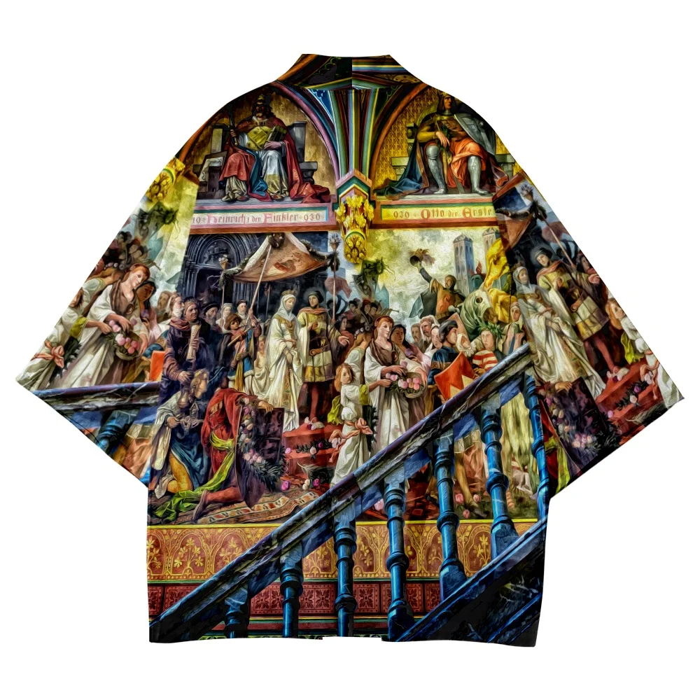 Luxury Church Baroque 3D Kimono T Shirt Uomo Donna Top Cardigan Estivo Stile Harajuku Casual Hip Hop Cool Boys Tees Custom 4XL