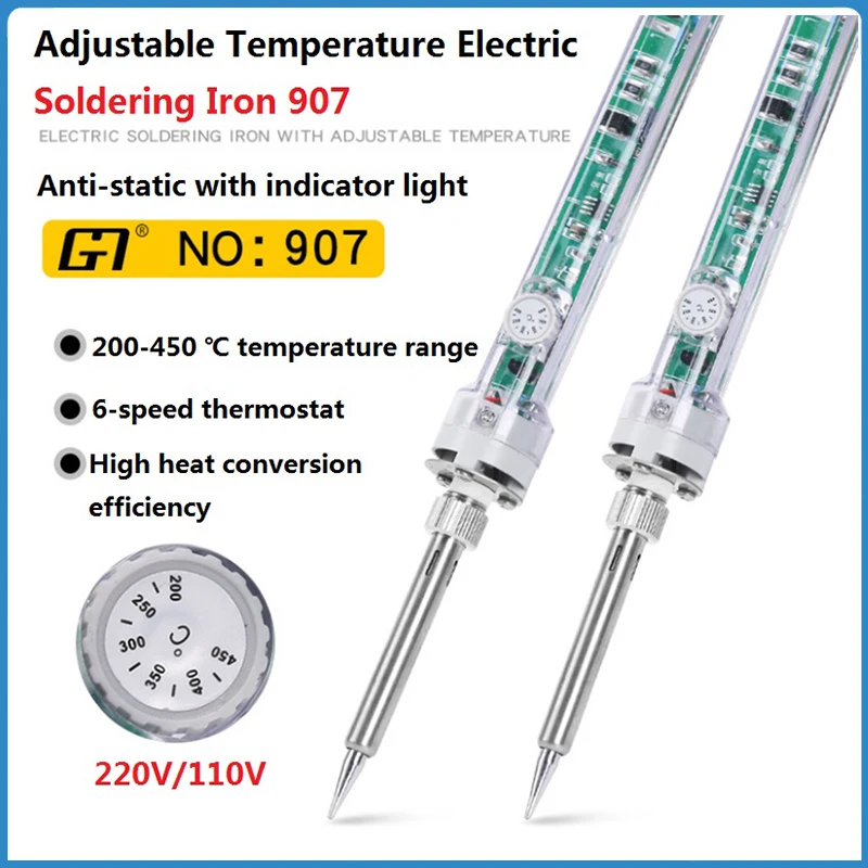 60W 907 Adjustable Electric Soldering Iron Station Thermostat Temperature Set T Solder Tip For LCD Screen Flex Cable Repair