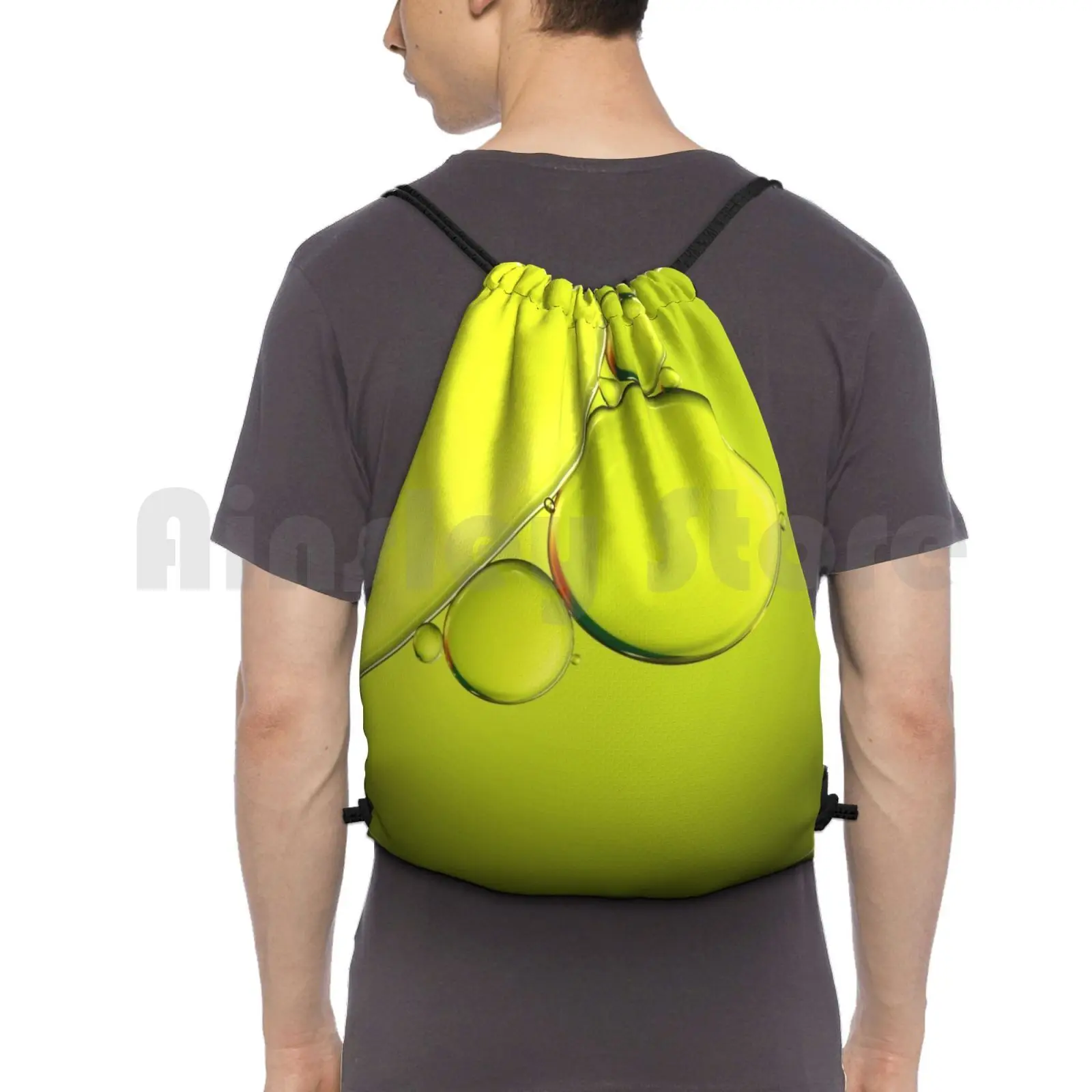 Simply Lime Backpack Drawstring Bag Riding Climbing Gym Bag Oil Water Abstract Macro Bubbles Lime Green Chartreuse Simple