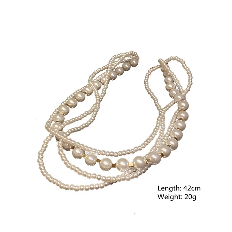 FYUAN Korean Style Multilayer Pearl Choker Necklaces for Women Geometric Necklaces Weddings Bride Jewelry Accessories