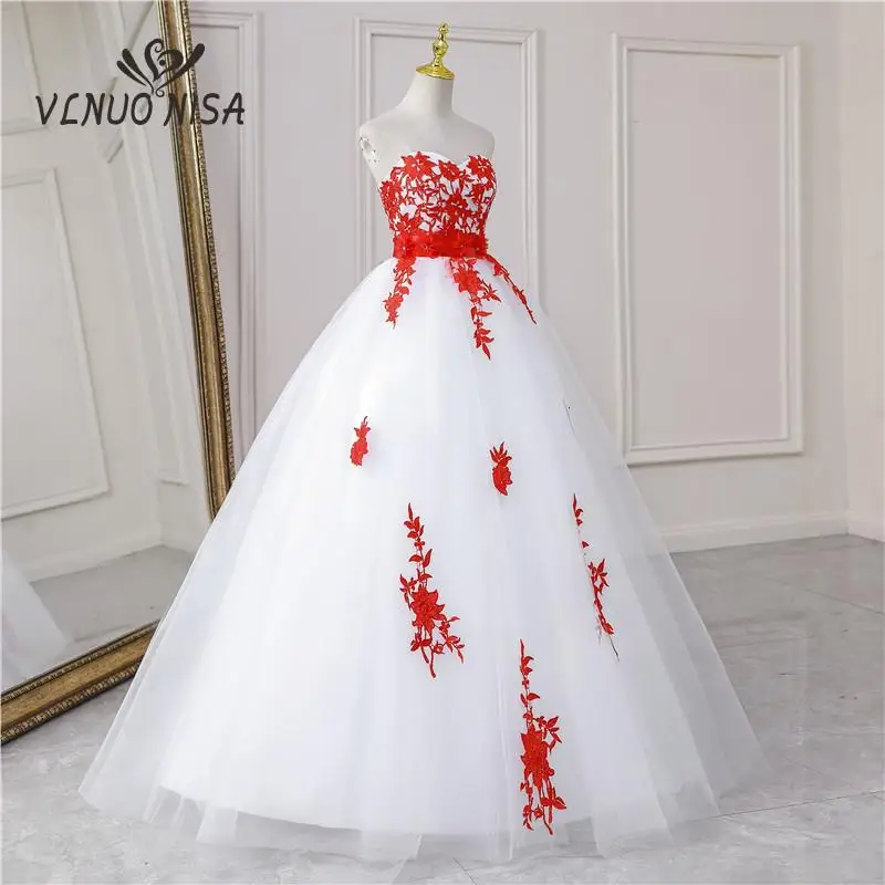 VELNUO NISA-Vestido De novia sin tirantes, elegante, negro y rojo, con Apliques De encaje y lazo, sin mangas