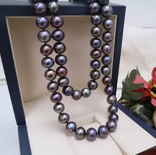 

18inch Charming 8-9mm natural tahitian black pearl necklace 18nch 925silver