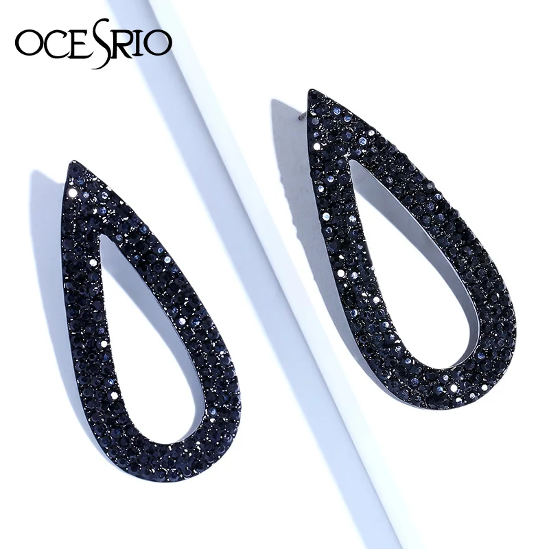 OCESRIO Large Black Earrings With Stones Dangling Earrings For Women Big Crystal Teardrop Unusual Luxury Wedding Jewelry ers-g69