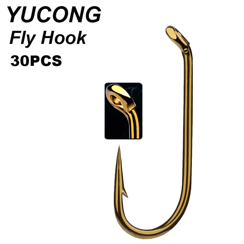 YUCONG 30PCS Fly Tying Hooks 8-12-14-16# Carbon Steel Fishhooks Bronze Barbed Trout Fishing Hooks Wet Wire Nymph Single Hooks