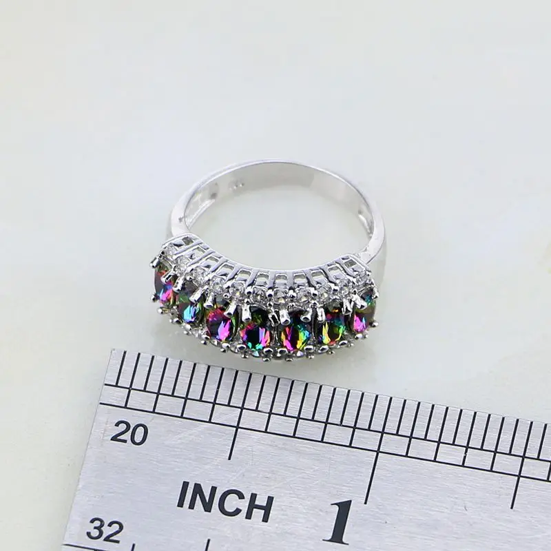 Trendy Mystic Rainbow Fire White Birthstone Charms 925 Silver Jewelry Sets For Women Wedding Stud Earrings/Necklace/Pendant/Ring