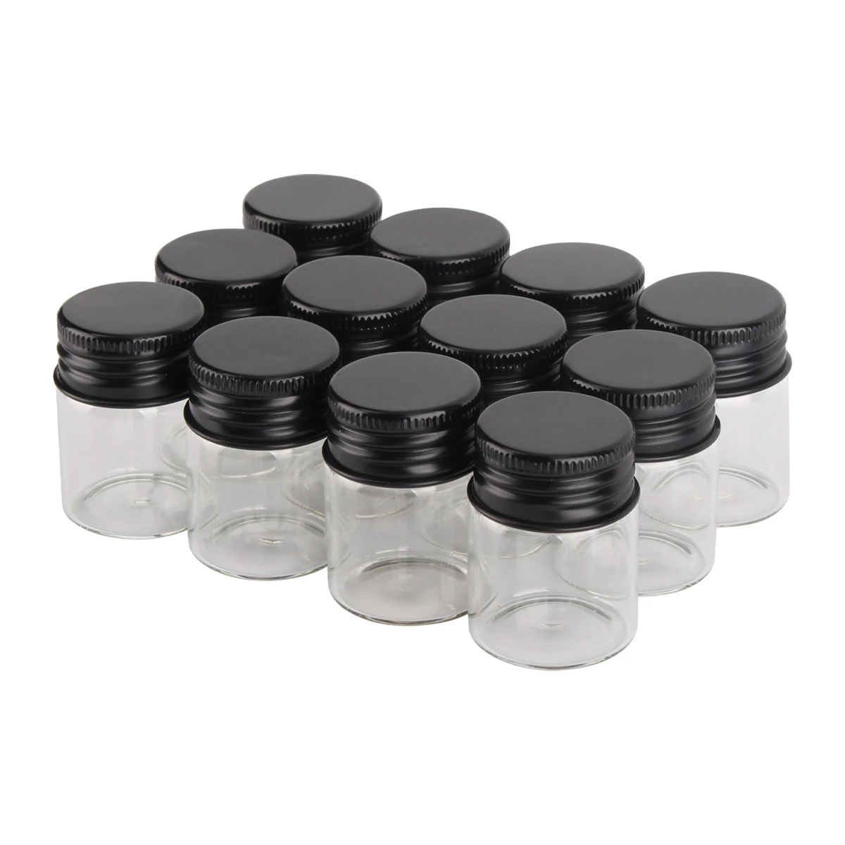 12 pieces 15ml 30*40mm Glass Candy Bottles Jars with Black Aluminum Top lid Mini Glass Vials for Art DIY Crafts