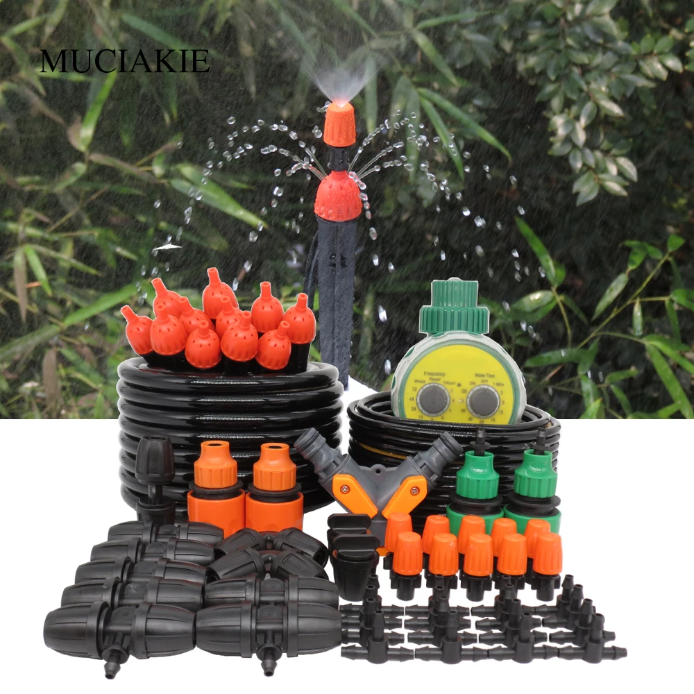 

MUCIAKIE 30M 8/11mm 4/7mm Hose Micro Water Irrigation System Garden Timer Spray Self Watering Kits With Adjustable Dripper