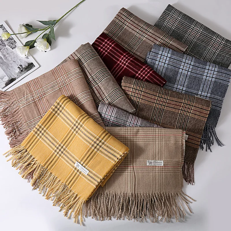 Winter Cashmere Plaid Scarf Design Women Warm Shawl Wraps Soft Pashmina Men Long Tassels Scarves Thick Blanket Foulard Bandana