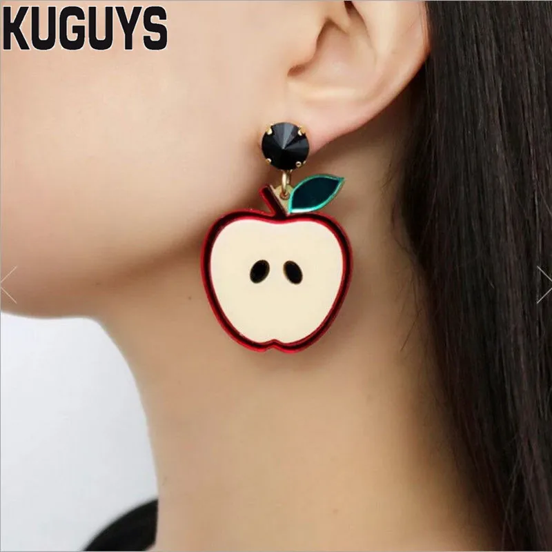 KUGUYS Fruits Apple Drop Earring for Womens Trendy Jewelry Lovely Acrylic INS Style Earrings Gift  Fashion Womans Accessories