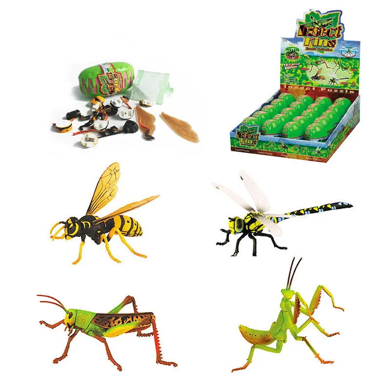 

4D stereo assembling dinosaur egg toy Biological insect model Dragonfly grasshopper Mantis Wasp PVC Action Figures