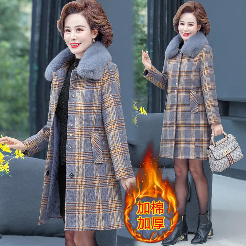 Middle-aged Mother Woolen Coat New Women Spring Autumn Woolen Jacket Female Winter Thicken Woolen Overcoat A604