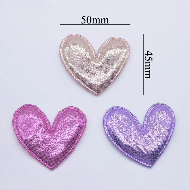 12Pcs 50*45mm Padded Glitter Cloth Heart Appliques for DIY Clothes Patches Handmade Headwear Hair Clips Bow Decor Accessories