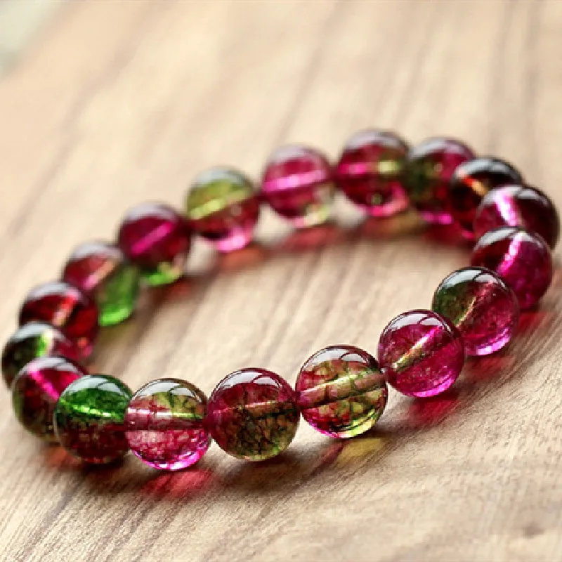 Genuine Watermelon Tourmaline Popcorn Crystal Bracelet Bohemian Lady Jewelry