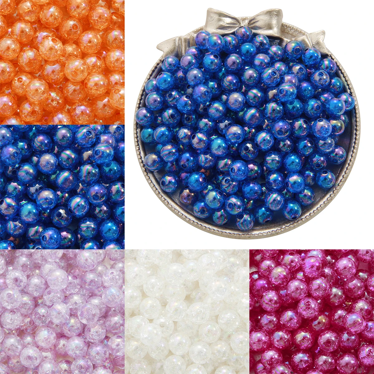 50pcs/pack 8/10mm Acrylic Plated AB Color Floral Bubble Beads Round Loose Beads For Bracelet Necklace DIY Jewelry Making