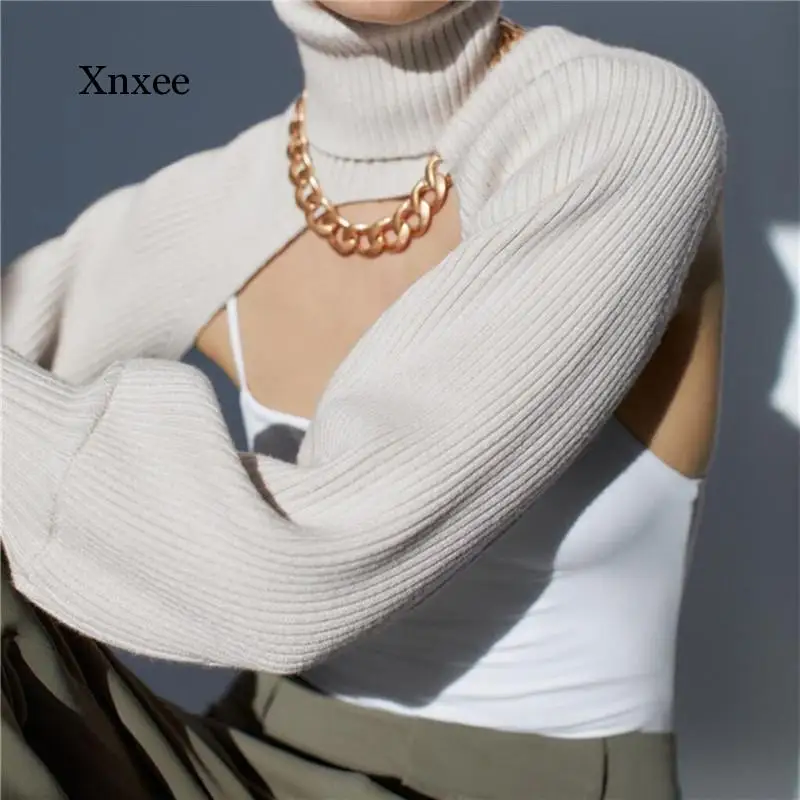 Turtleneck Knitted Crop Top Women Sexy Short Sweater Fashion Ladies Full Sleeve Chic Female Knitwear Streetwear Tops Clothing