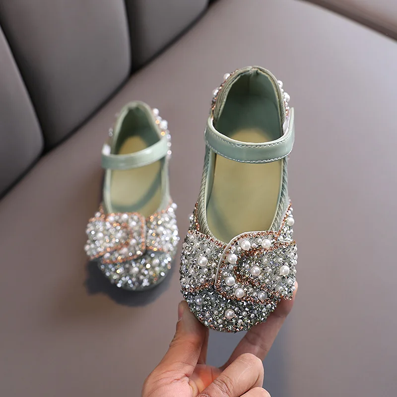 Baby Girls Party Leather Shoes For 1 2 3 4 5 6 Year Old toddler Girls Princess Flats Children Kids Dress Rhinestone Beads Shoes