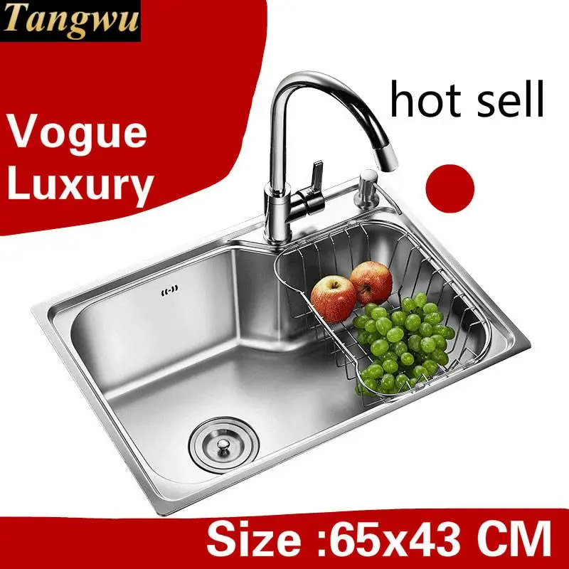 

Free shipping Apartment kitchen single trough sink common do the dishes 304 stainless steel vogue hot sell 650x430 MM