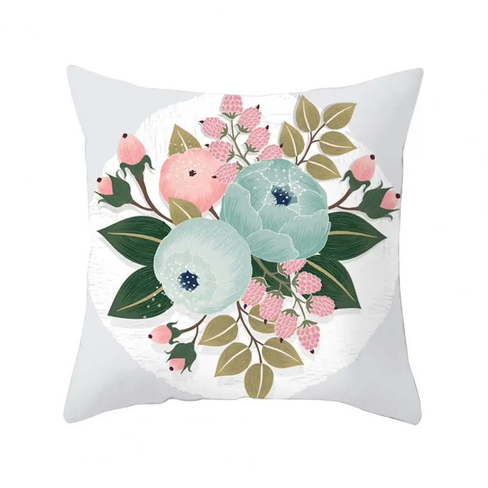 Throw Pillow Case Wrinkle Resistant Washable Cushion Slipcover Decorative Floral Printed Cushion Sofa Slipcase