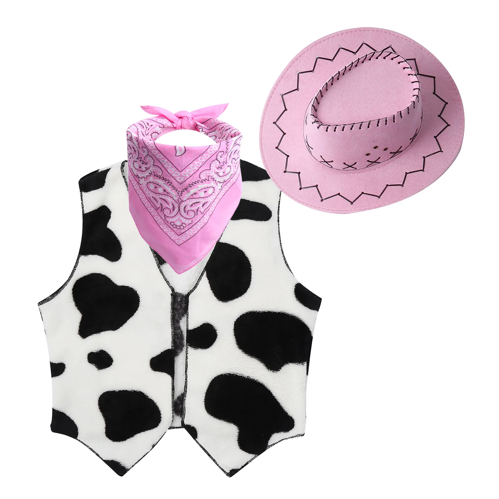 Kids Child Western Cowboy Costume Cowgirl Cosplay Vest Felt Hat Scarf 3pcs/2Pcs/1Pc Set Halloween Purim Party Fantasia Dress up