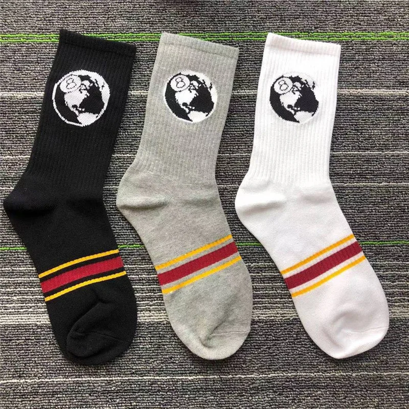 

3Pairs Black Eight Miracle Billiard Crew Socks Ball Table Tennis Snooker Game Globe Earth Spherome Sphere Orb Spheroid Stripes