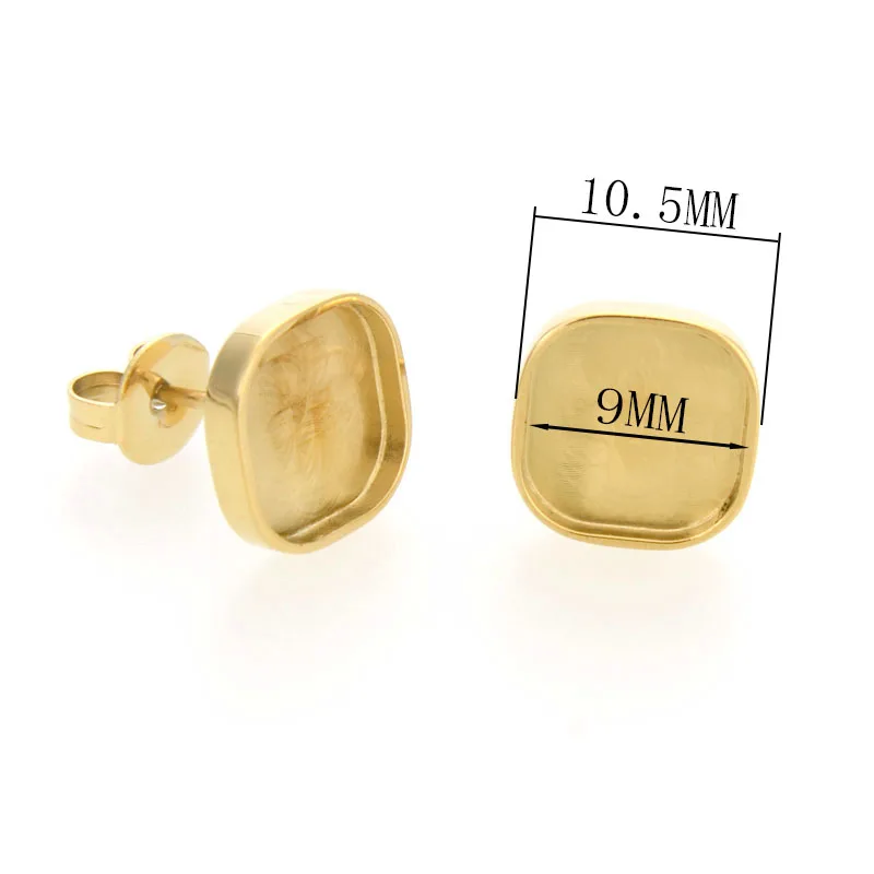 Miasol Gold Color 316L Stainless Steel Empty Tray Cabochon Square Stud Earring Post Ear Piecing For DIY Earring Jewelry Making