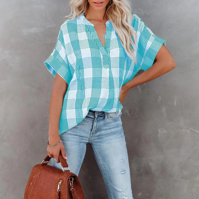 Rocwick line camicia da donna nuova estate e autunno moda Casual Plaid scollo a v elegante Slim allentato drappeggiato camicia formale abbinata