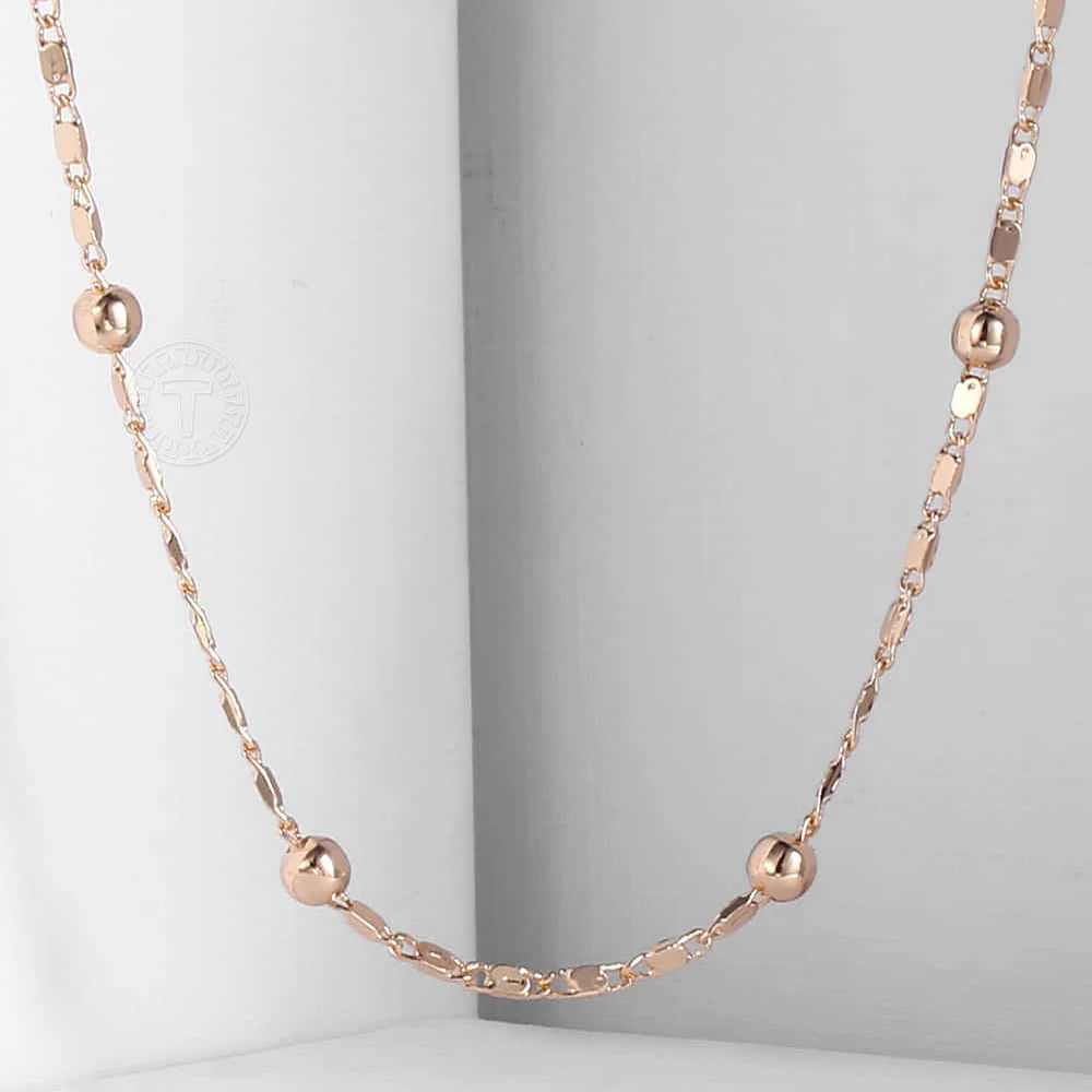 585 Rose Gold Color Chain Necklaces for Womens Marina Stick Beaded Necklaces Chain Womens Wholesale Jewelry Gifts 2mm DCN18