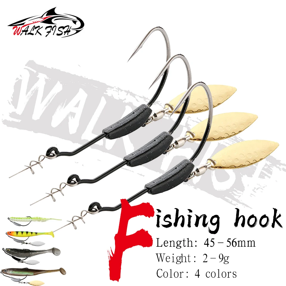 WALK FISH 3PCS 2g 3g 4g 5g 7g 9g Квошипный крючок Металлическая ложка с блестками Приманки с поворотным замком Колючий крючок Офсетные крючки