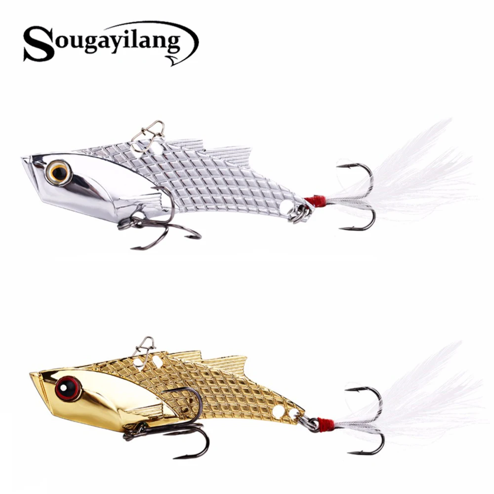 Sougayilang Vib Köder 1pc Metall 3,5 Zoll 23g 8 # High Carbon Stahl Haken Vibration Löffel Angeln Köder Bass Vib künstlich