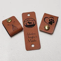 30pcs Handmade leather tags for rivets Personalised fold over Knittted Crochet labels Sewing brand logo Garment hats - DIY label