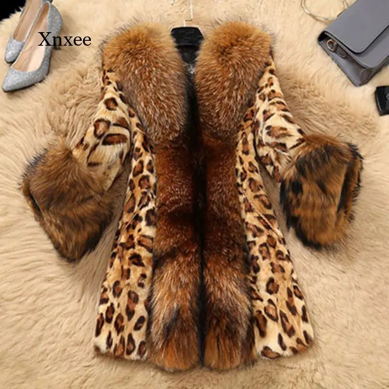 Leopard Print Coat Winter Faux Fur Womens  Raccoon Dog Fur Warm Women Luxury Coats Women Loose Long Sleeve Elegant Coat