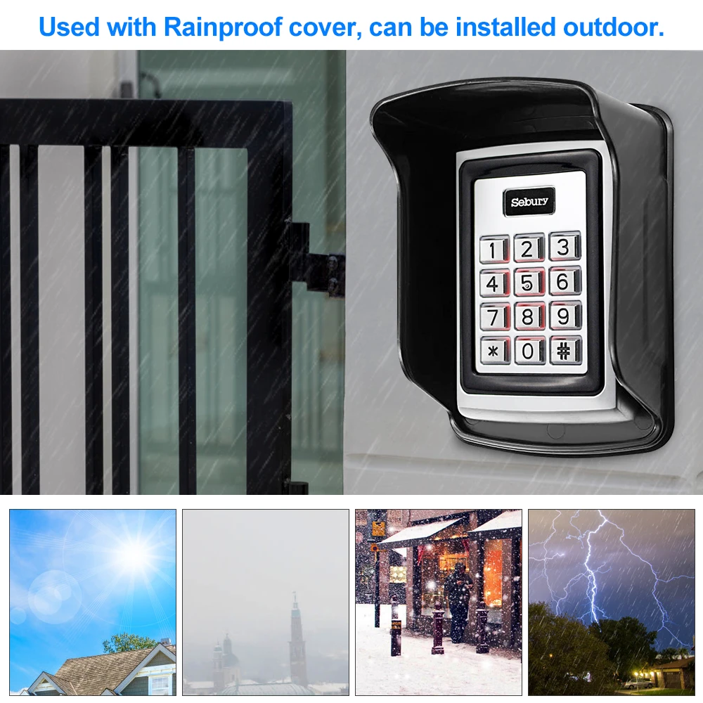 Metal RFID Access Control Keypad Waterproof Outdoor Rain Cover 125KHz Card Reader 10pcs EM4100 Keyfobs for Lock System Sebury