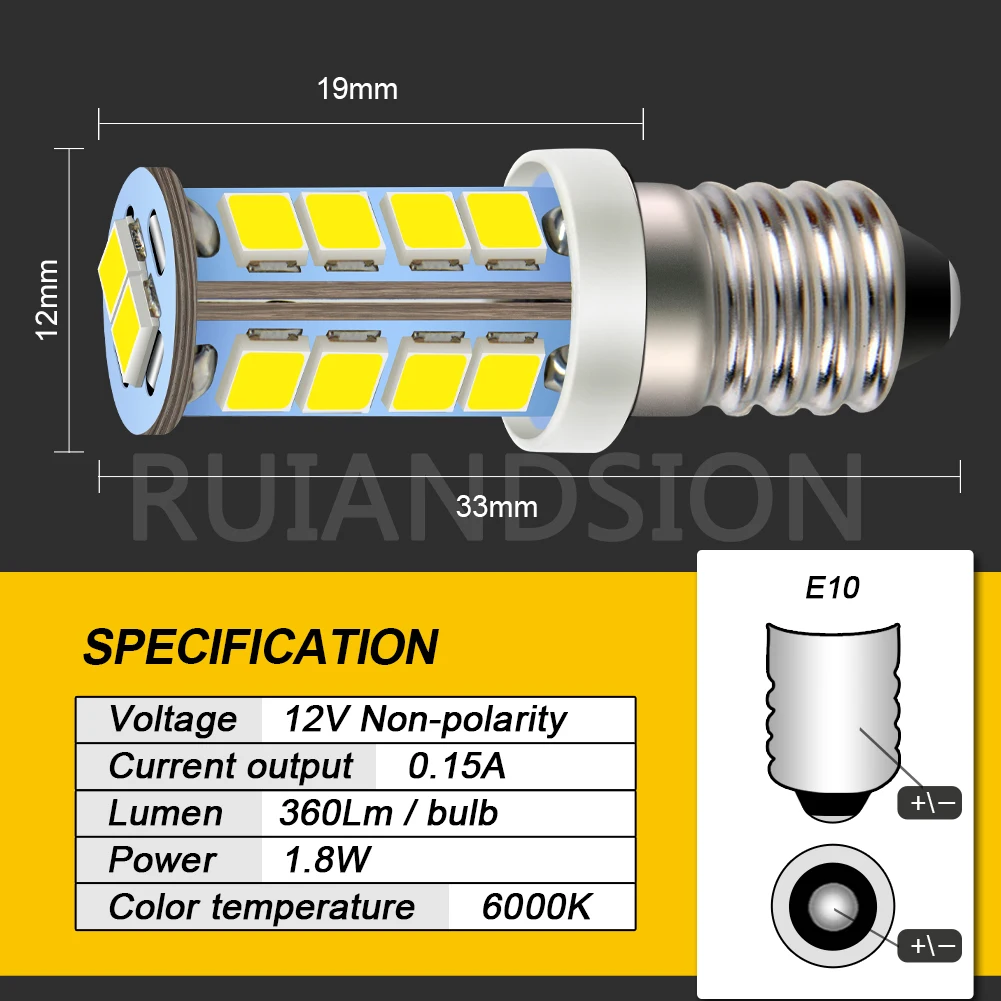 10Pcs Bombillas Led 18 2835SMD E10 Screw Thread 6V 12V Lantern Torch Flashlight Replacement Bulb Super Bright 360Lm 6000K