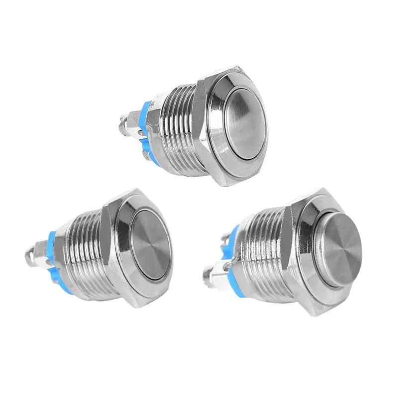 12/16/19/22mm Reset Momentary Metal push button switch Copper plated nickel Silver car horn door control switch screw foot