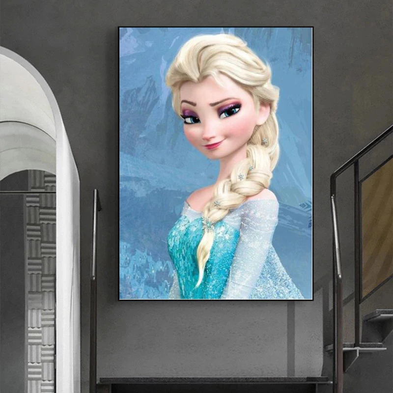 Disney Art Frozen Canvas Painting Anna and Elsa Cartoon Figure Posters and Prints Wall Art Pictures for Living Girls Room Decor