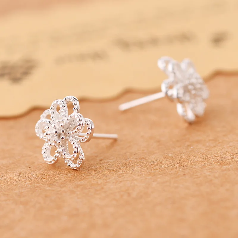 Women's 925 Sterling Silver Flower Stud Earrings, Elegant Gift