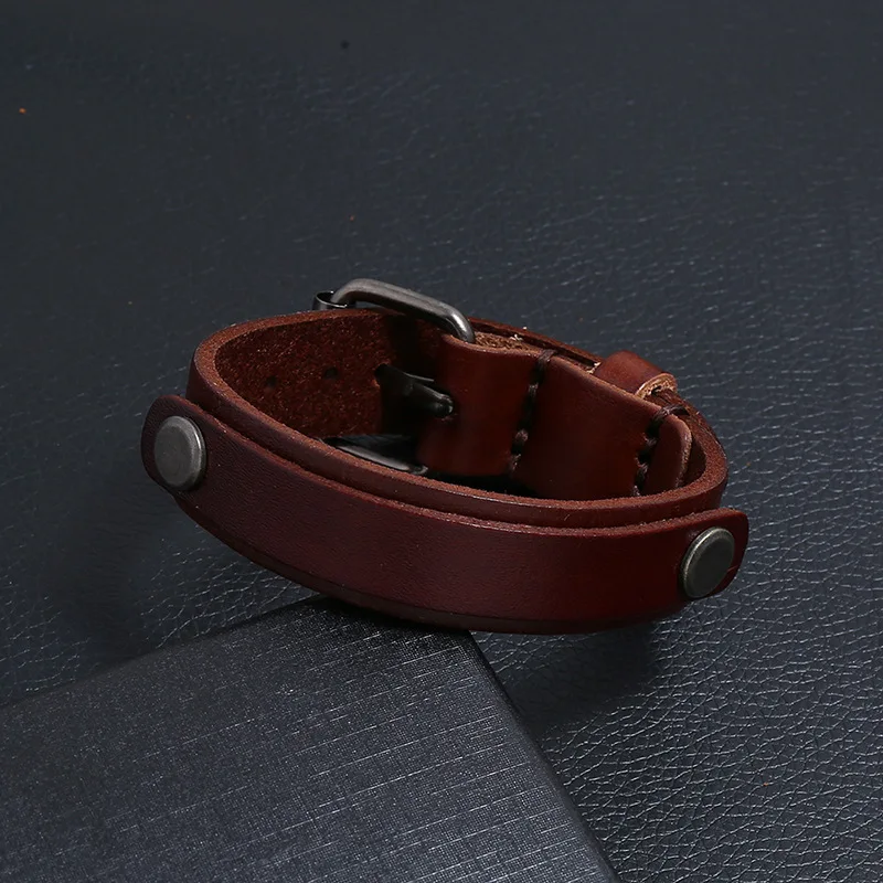 VOQ Double Layer Genuine Leather Wrap Wristband Adjustable Bracelets Cuff Bangles Men Fashion Punk Vintage Jewelry