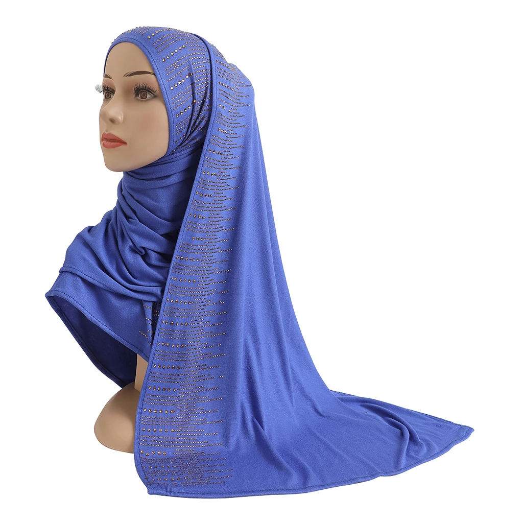 H204 High Quality Soft Cotton Jersey Scarf with stones modal headscarf women\'s hijab islamic female shawl Lady Bonnet headwrap